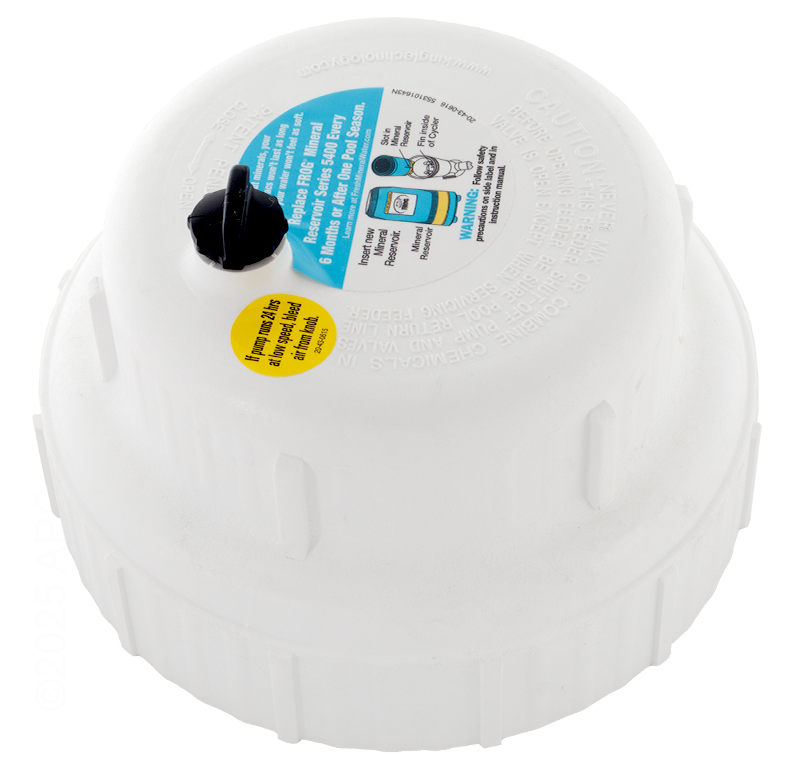 King Technology 01229417 replacement feeder cap with black air relief knob and O-ring for Pool Frog and New Water chlorinators.
