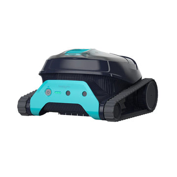 Front view of the teal and black Maytronics Dolphin LIBERTY 300 Cordless Robotic Pool Cleaner (99998130-US).