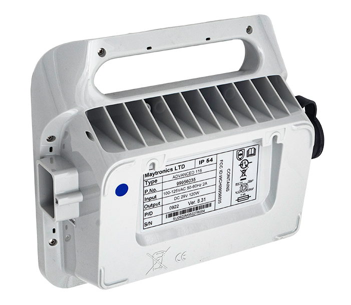 Technical specification label for Maytronics Dolphin Advanced Power Supply showing model DL9995678USASSY and IP54 rating.