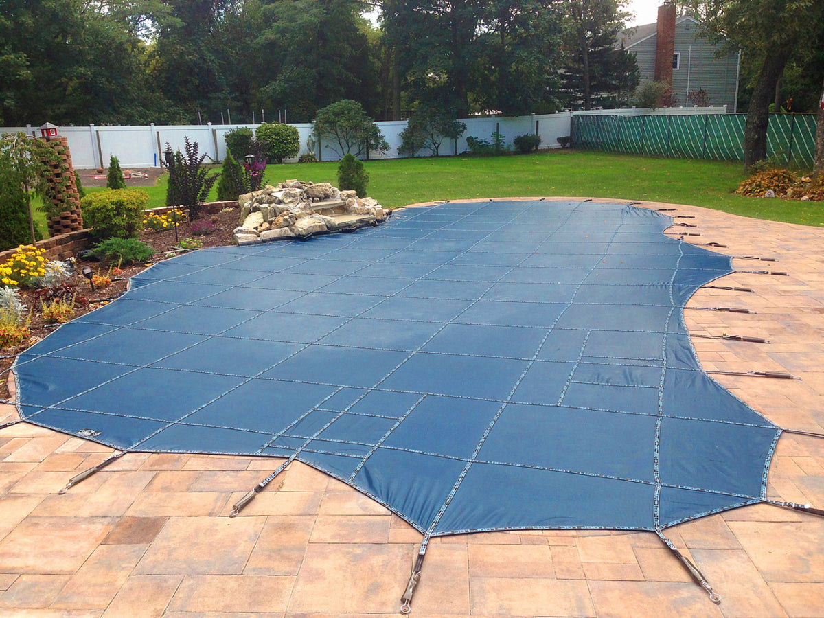 Loop-Loc Blue Mesh Safety Pool Cover - Installed on Inground Pool