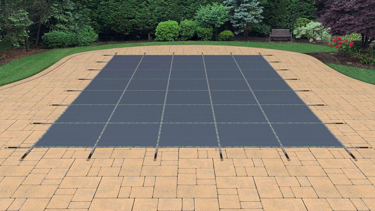 Loop-Loc Gray Mesh Safety Pool Cover - Installed on Inground Pool