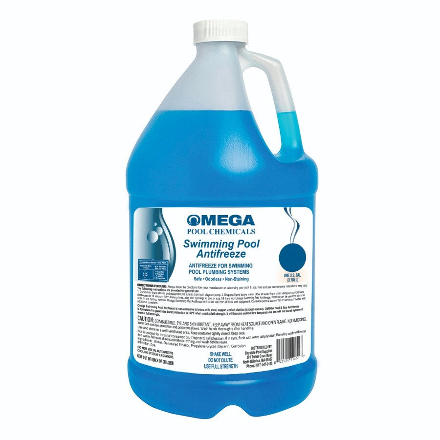 Omega 1 Gallon Swimming Pool Winter Anti-Freeze (OMG306766) for pipe and equipment protection.