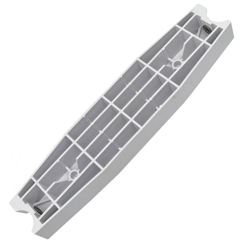 Angled bottom view of the white Paragon Aquatics 44104 sloping pool ladder replacement step, showing the structural underside and mounting holes.