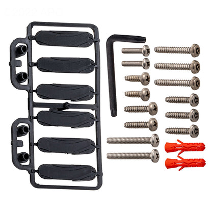 Hardware kit for Paramount SDX2 Drain Retrofit including mounting screws, anchors, and security tool for concrete pools.