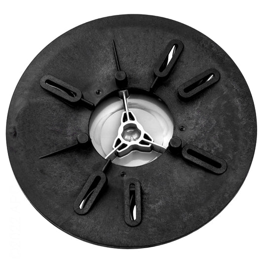 Underside view of Paramount Pentair SDX2 High Flow Safety Drain showing structural ribbing and mounting points for concrete pools.