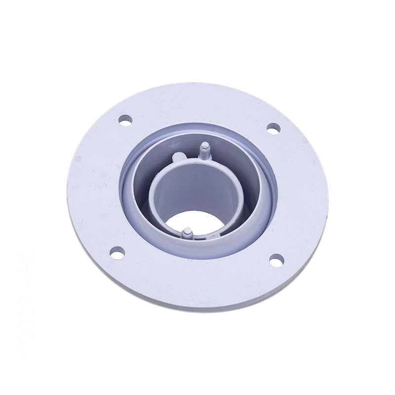 Angled back view of genuine Pentair 08428-0125 white 1-1/4 inch gunite eyeball inlet kit showing inner profile and back of the faceplate