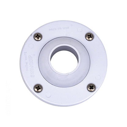 True top view of genuine Pentair 08428-0125 white 1-1/4 inch gunite eyeball inlet kit faceplate showing four stainless steel screws