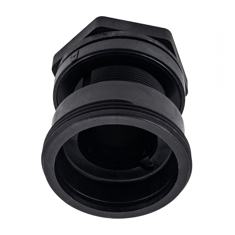 Genuine Pentair 154714 2 in Bulkhead Fitting for Triton II filters, showing the threaded black plastic body and hex nut.
