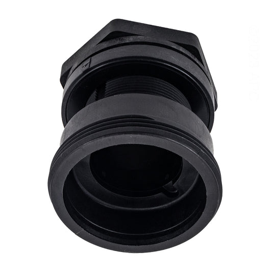 Genuine Pentair 154714 2 in Bulkhead Fitting for Triton II filters, showing the threaded black plastic body and hex nut.