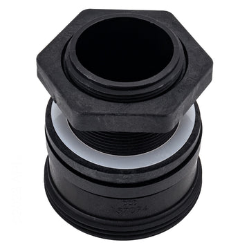 Genuine Pentair 154714 2 in external bulkhead fitting for Triton II filters, showing the pre-assembled hex nut and white spacer.