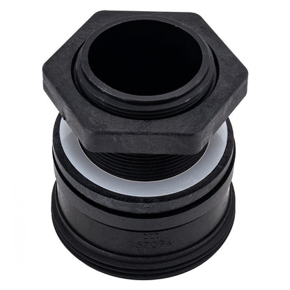 Genuine Pentair 154714 2 in external bulkhead fitting for Triton II filters, showing the pre-assembled hex nut and white spacer.