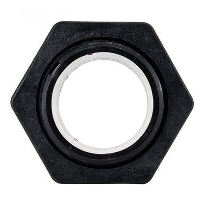 Top view of Genuine Pentair 154714 bulkhead kit hexagonal retaining nut and internal white gasket.