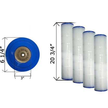 Complete set of four Pentair 178654Z replacement cartridges showing 20 3/4 inch height and 6 1/4 inch diameter specifications for Quad 60 DE filters.