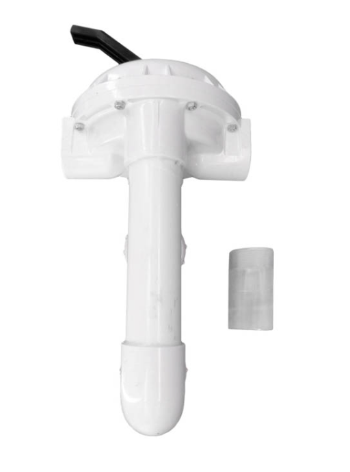Low angle view of Pentair 261050 Hi-Flow valve showing the lower intake port and internal diverter stem