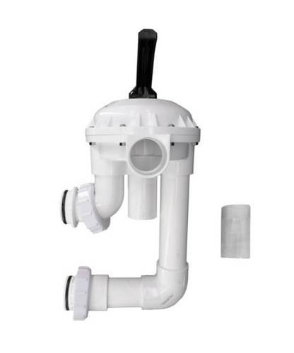 Side view of Pentair 261050 multiport valve showing 2-inch slip socket ports and union connection for Triton filters