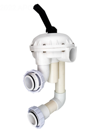 Side profile of Pentair 261142 HiFlow Valve showing the 7.5-inch centerline bulkhead fittings and plumbing elbow.