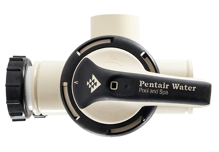 Top view of Pentair FullFloXF 263080 Backwash Valve handle showing filter and backwash positions.