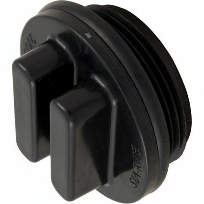 Side view of Pentair 270010022Z Drain Plug showing 1.5" NPT threads and the black rubber O-ring seal for Sta-Rite filters.