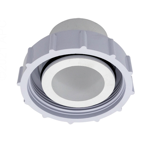 Pentair 271096 Bulkhead Union Valve Adapter Kit showing the 1.5 inch and 2 inch slip connection and threaded locking nut.