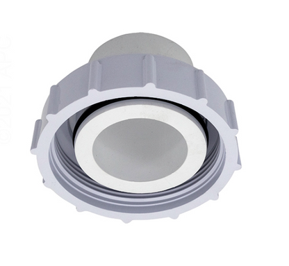 Pentair 271096 Bulkhead Union Valve Adapter Kit showing the 1.5 inch and 2 inch slip connection and threaded locking nut.