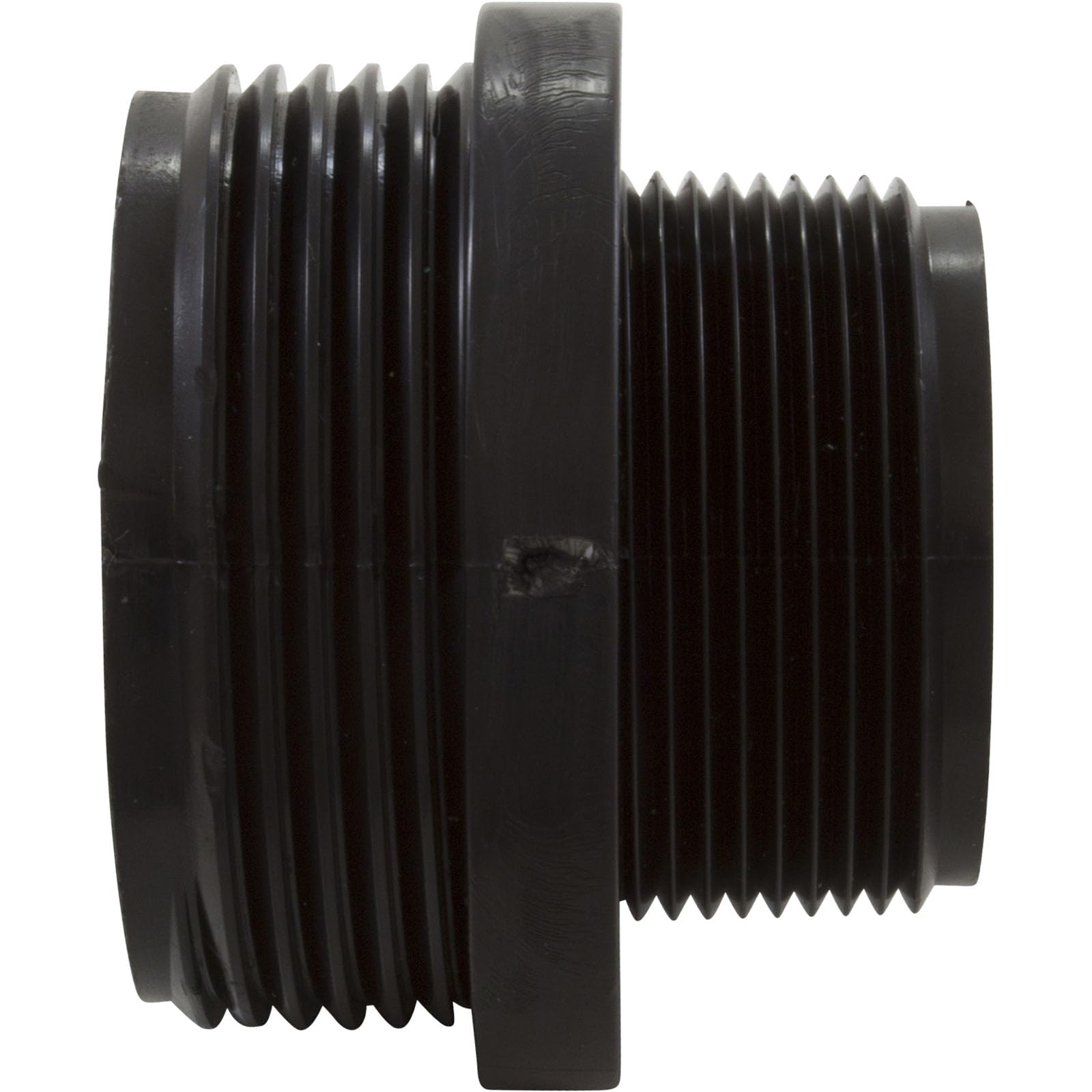 Side profile of Pentair 354588Z adapter showing the transition from 1.5" Male NPT pipe threads to 1.5" Male Buttress threads.