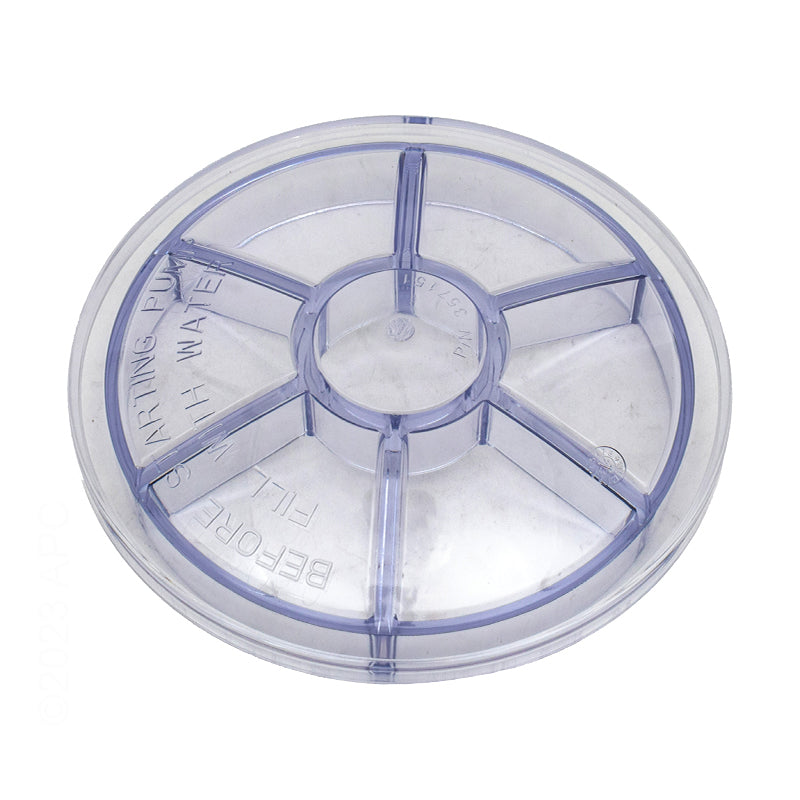 Genuine Pentair 357151Z WhisperFlo clear pump strainer lid underside rib detail.