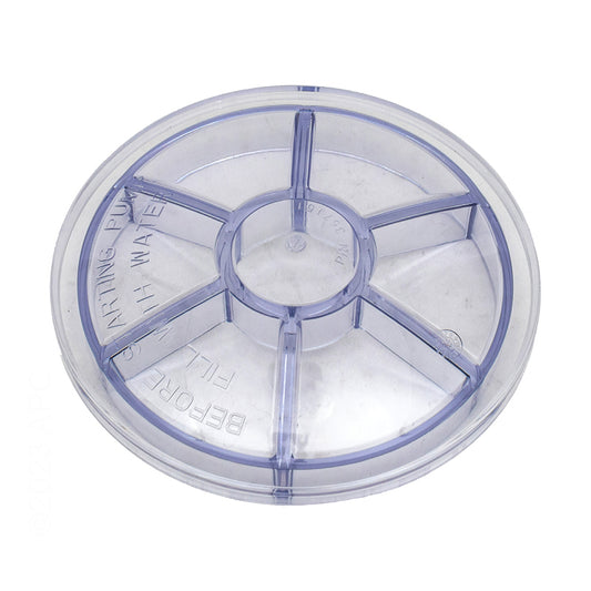 Genuine Pentair 357151Z WhisperFlo clear pump strainer lid underside rib detail.
