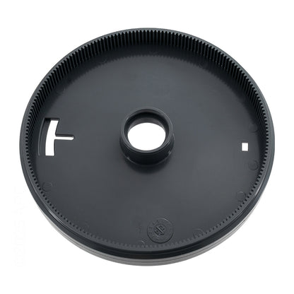 Toothed outer rim and center hub view of the Pentair 360006 Legend gray replacement wheel.