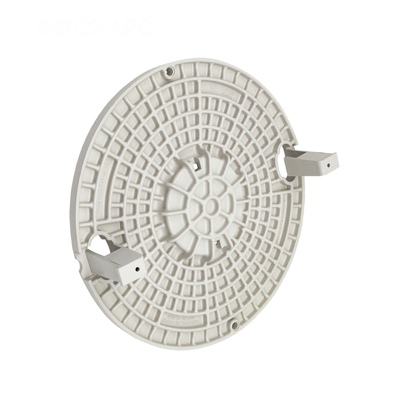 Underside tabbed locking detail of the Pentair 45118000 Admiral S20 white skimmer lid.