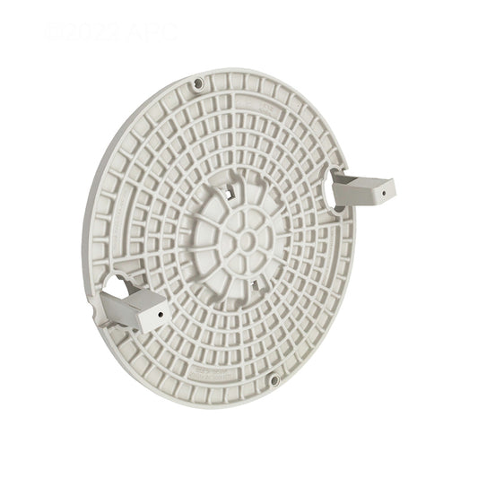 Underside tabbed locking detail of the Pentair 45118000 Admiral S20 white skimmer lid.