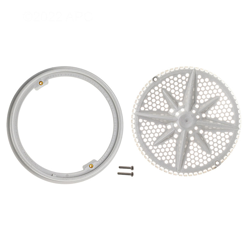 Genuine Pentair 500103 8-inch StarGuard white main drain cover with short ring and included fasteners.
