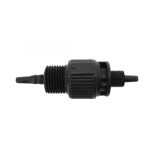 Genuine Pentair 521508 black chemical container suction fitting, profile view.