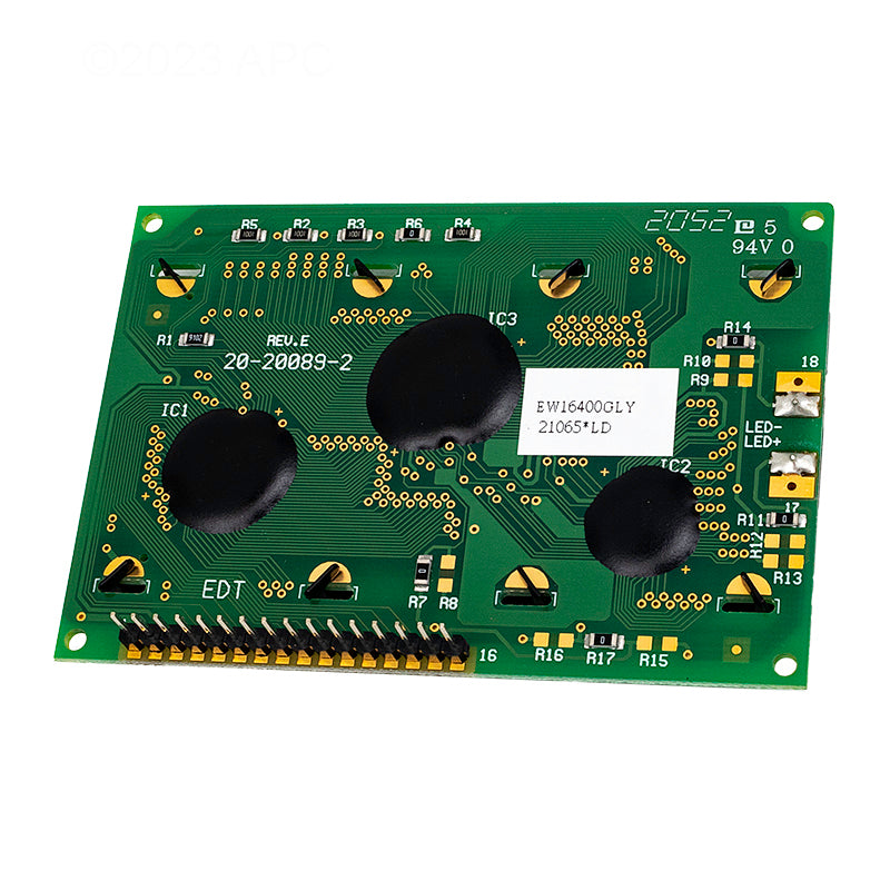 Back view of Pentair 523533Z LCD circuit board showing the 16-pin connector for IntelliChem installation.