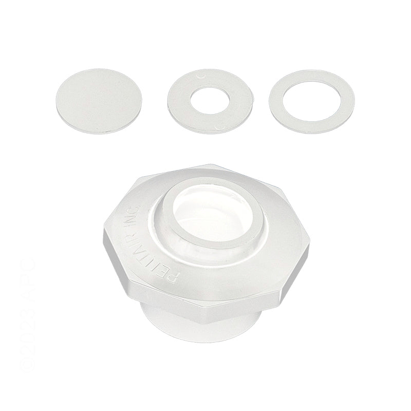 Front view of the genuine white Pentair 542002 Economy Insider slip inlet fitting with included disks.
