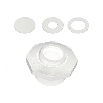Front view of the genuine white Pentair 542002 Economy Insider slip inlet fitting with included disks.