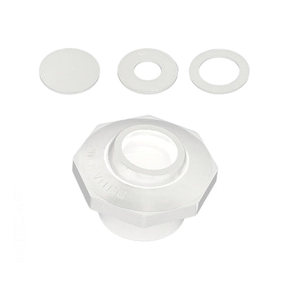 Front view of the genuine white Pentair 542002 Economy Insider slip inlet fitting with included disks.