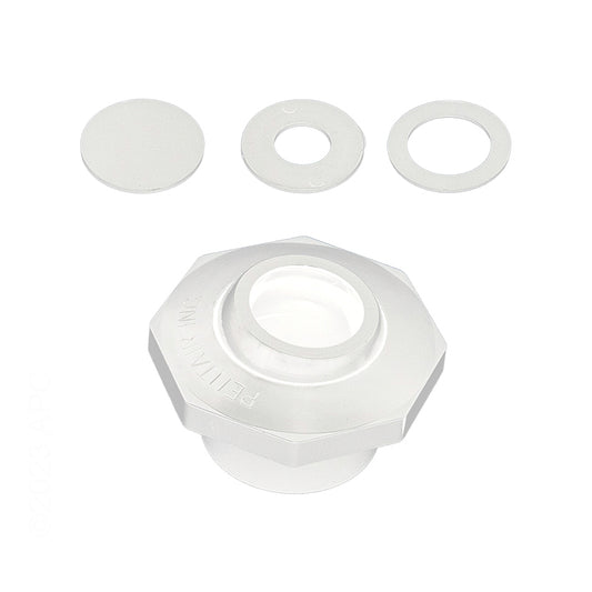 Front view of the genuine white Pentair 542002 Economy Insider slip inlet fitting with included disks.