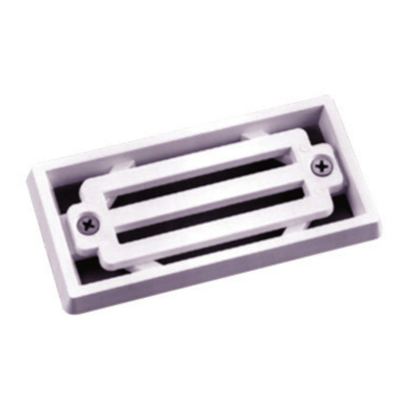 Angled view of the white genuine Pentair 2x4 in 3-Bar Gutter Drain Frame & Grate (542038).