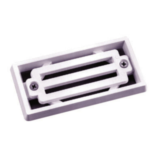 Angled view of the white genuine Pentair 2x4 in 3-Bar Gutter Drain Frame & Grate (542038).