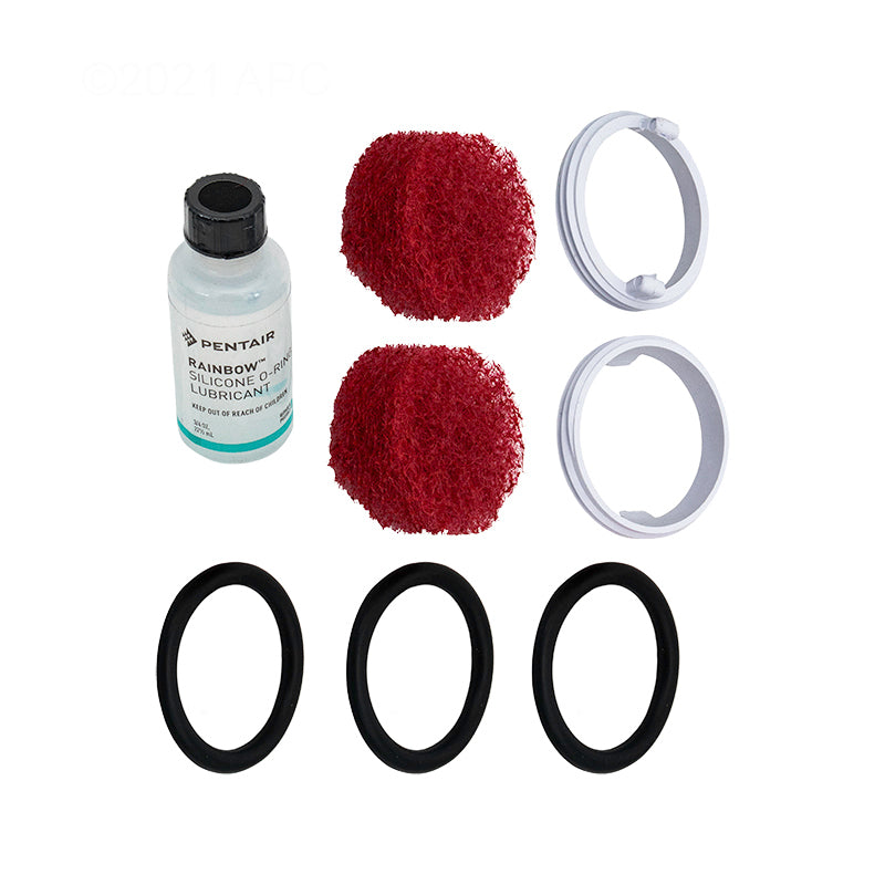 Overhead view of the genuine Pentair Deck Jet Accessory Kit (590011) with white pads and black O-rings.