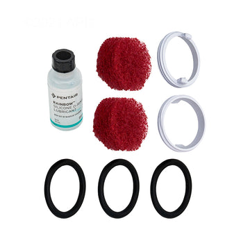 Overhead view of the genuine Pentair Deck Jet Accessory Kit (590011) with white pads and black O-rings.