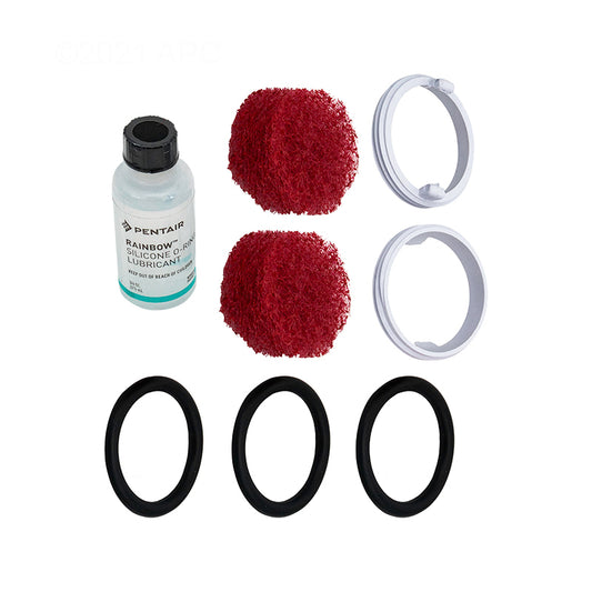Overhead view of the genuine Pentair Deck Jet Accessory Kit (590011) with white pads and black O-rings.