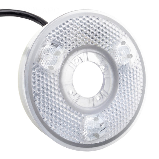 Close-up lens face view of the white genuine Pentair ColorCascade LED Bubbler Light Engine (590046).