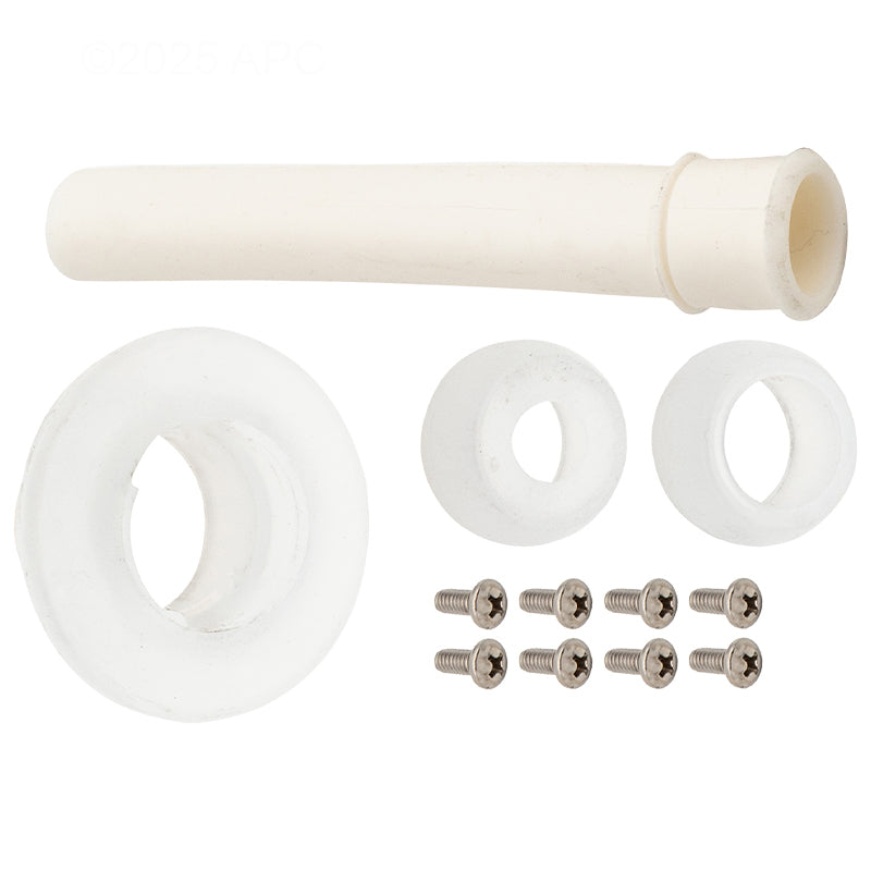 Overhead view of the genuine Pentair ColorCascade LED Bubbler (590046) white mounting hardware and screws.