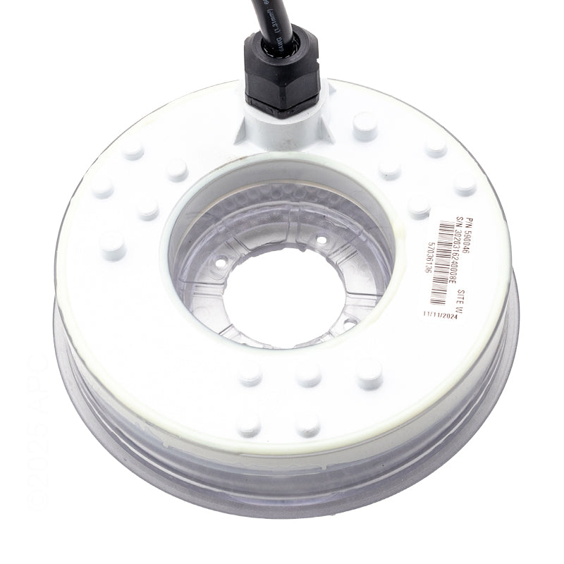 Rear view of the white genuine Pentair ColorCascade LED Bubbler Light Engine (590046) showing the cable.