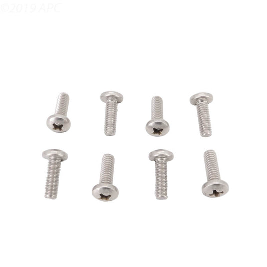 Front view of Pentair ColorVision Bubbler Lens Screw Kit 590119Z with eight stainless steel screws