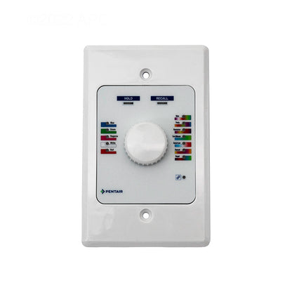 Front close-up view of Pentair Color Sync smart controller interface panel showing manual control dial and light show modes