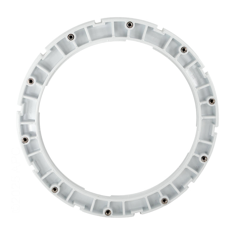 Rear inside view of Pentair AquaLumin III white replacement face ring (619601Z) showing molded screw bosses