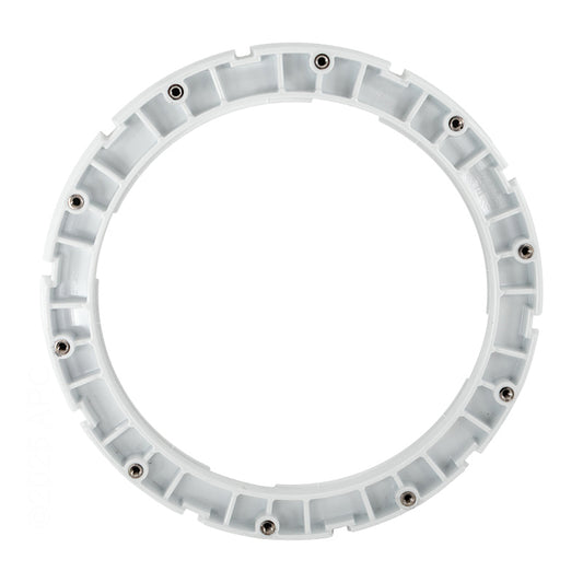 Rear inside view of Pentair AquaLumin III white replacement face ring (619601Z) showing molded screw bosses