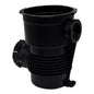 Genuine Pentair 357228Z OptiFlo strainer pot with drain plugs, front port view.